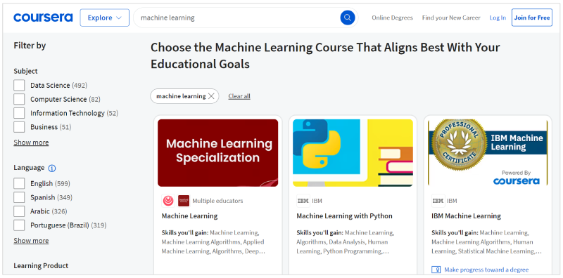 machine learning courses